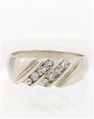 14K 5.2g White Gold Diamond Gentd Traditional Wedding Band Ring Size-10.5